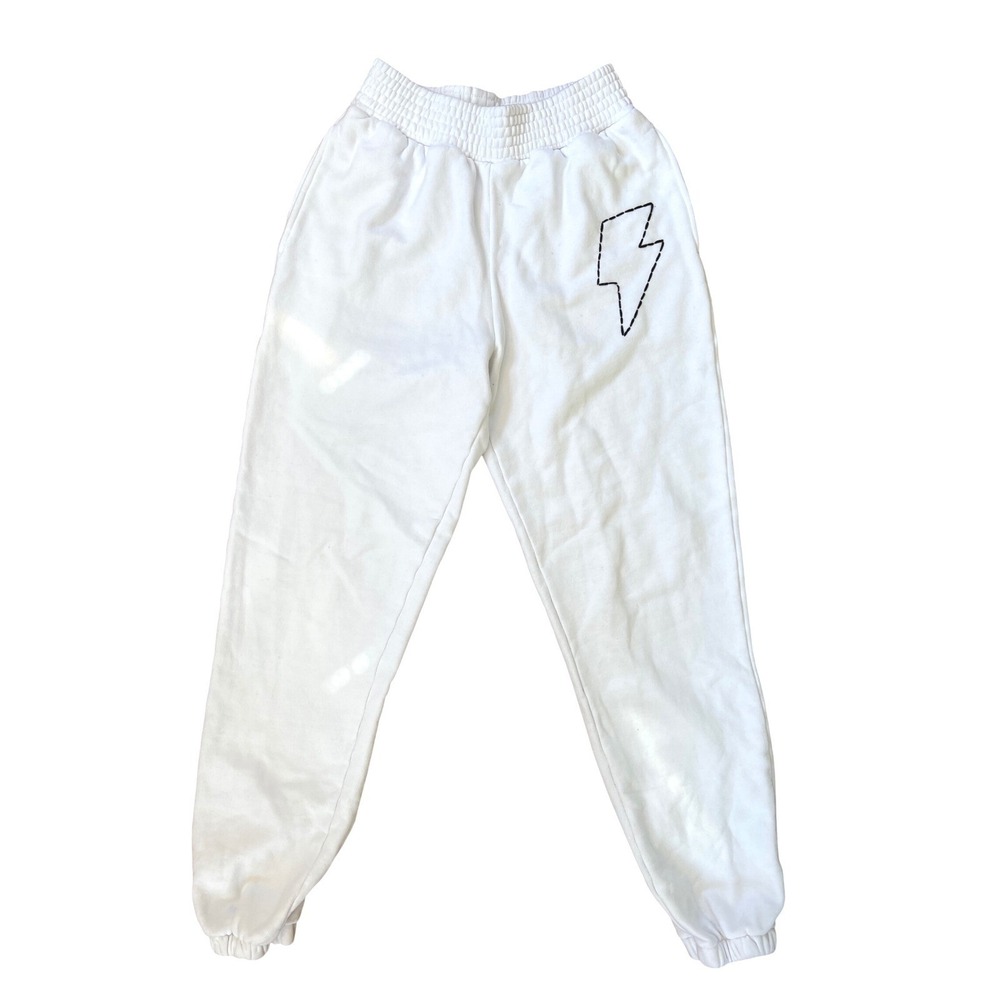 Unemployed Denim White Embroidered Sweatpants XS Lightning Bolt Streetwear EUC